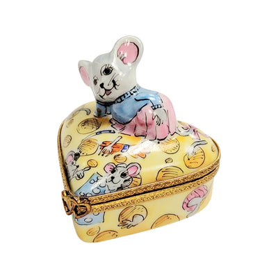 Love Mouse Heart Cheese Box Porcelain Limoges French Trinket Box
