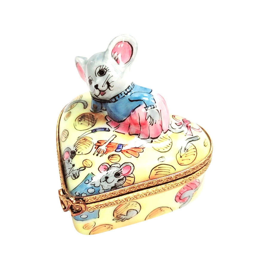Love Mouse Heart Cheese Box Porcelain Limoges French Trinket Box
