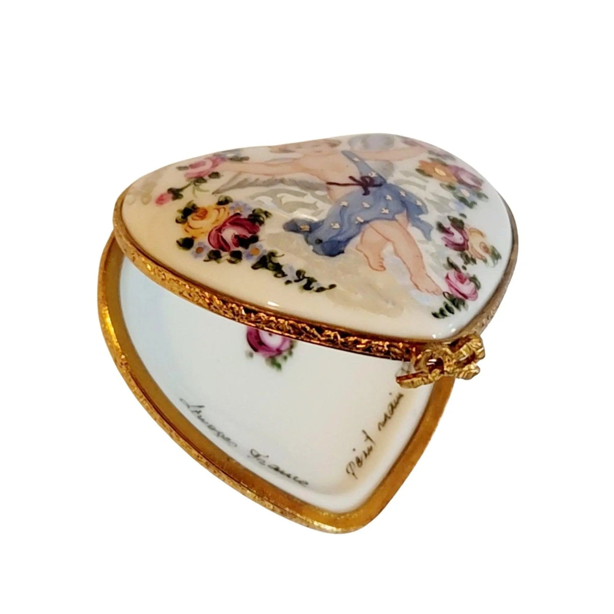 Loving Cherub Heart Box Porcelain Limoges heart angel religion spiritual mother limoges boxes French Trinket Box