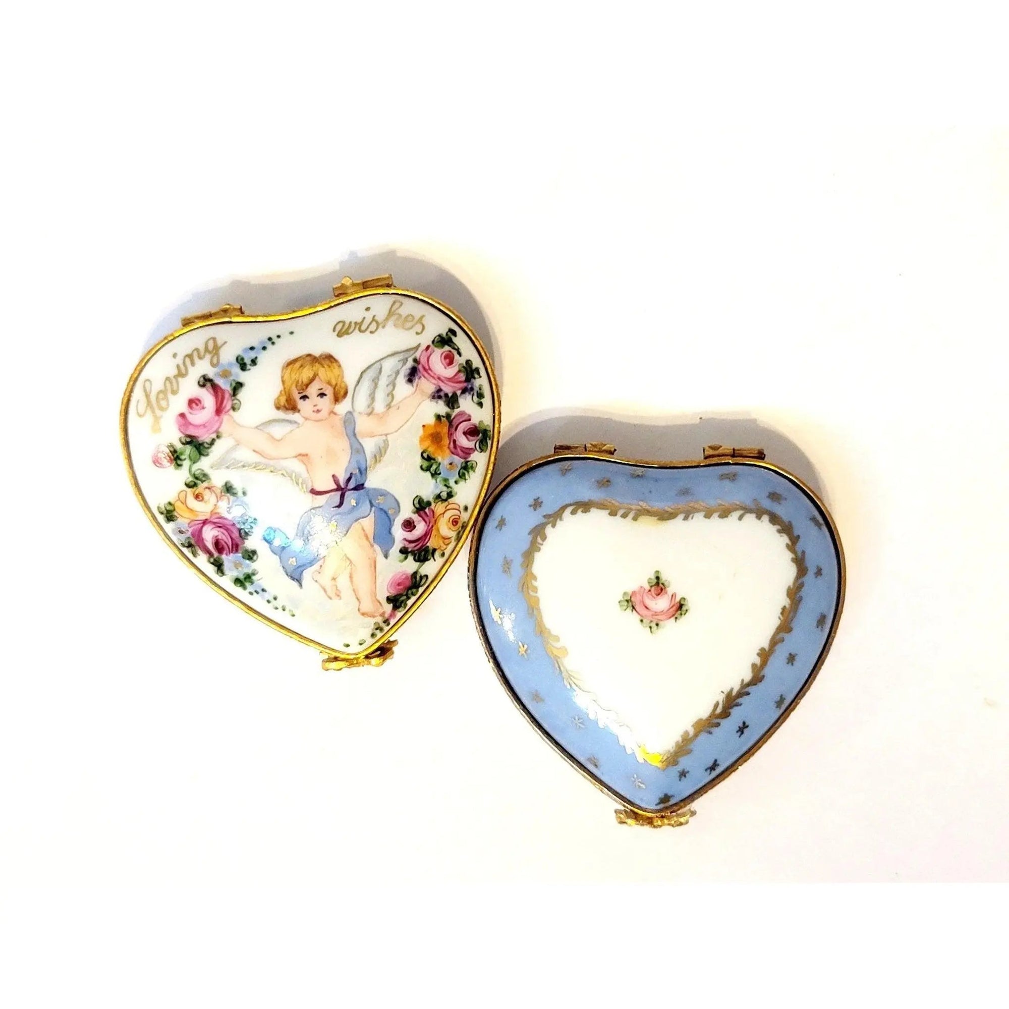 Loving Cherub Heart Box Porcelain Limoges heart angel religion spiritual mother limoges boxes French Trinket Box