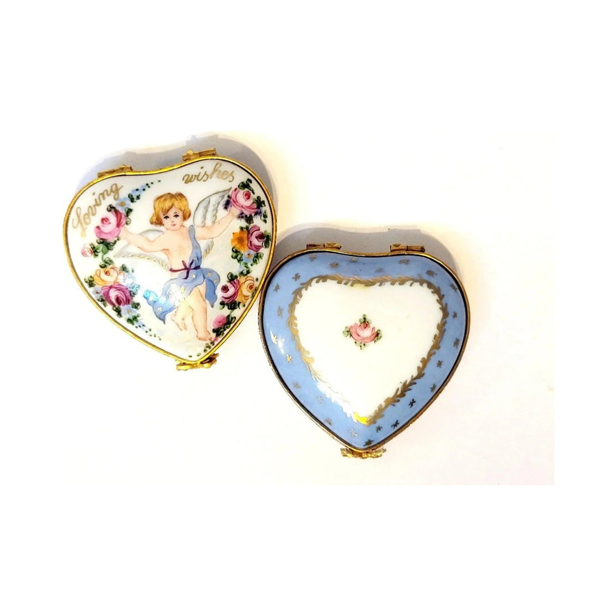 Loving Cherub Loving Wishes Heart Limoges box, hand-painted porcelain made in France