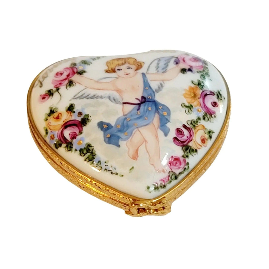Loving Cherub Heart Box Porcelain Limoges heart angel religion spiritual mother limoges boxes French Trinket Box