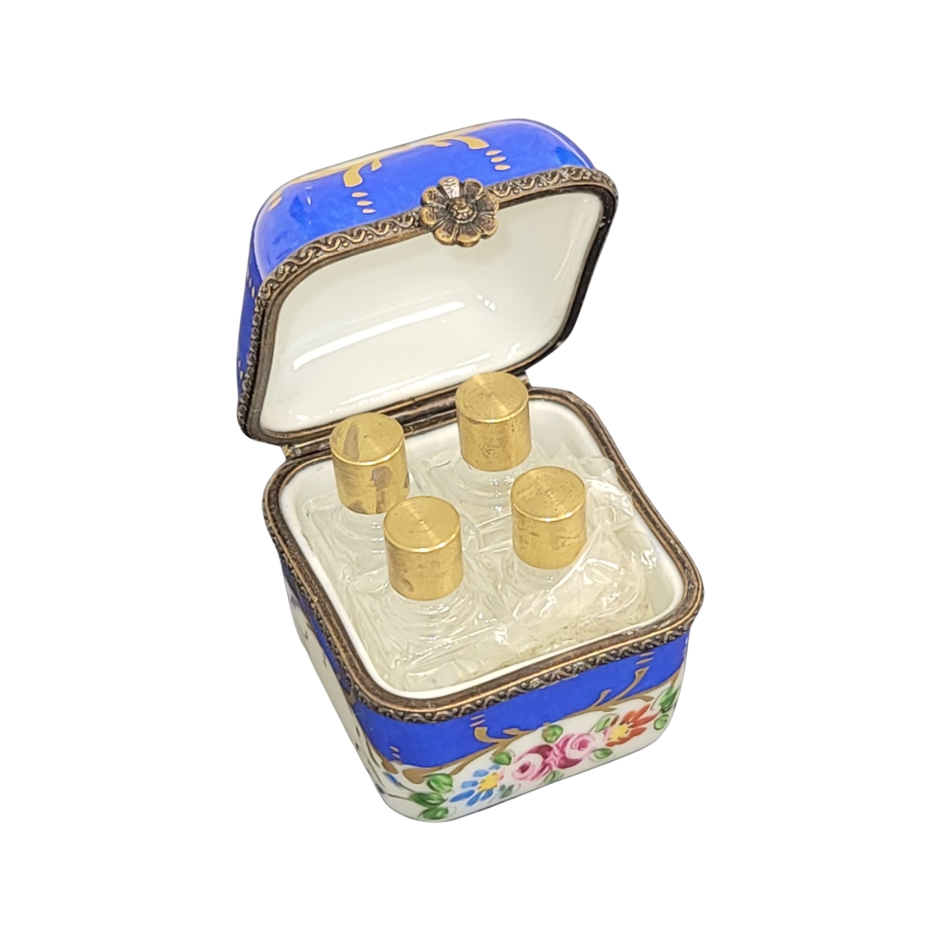 Luxury Blue Perfume Trinket Box Porcelain Limoges Perfume French Trinket Box