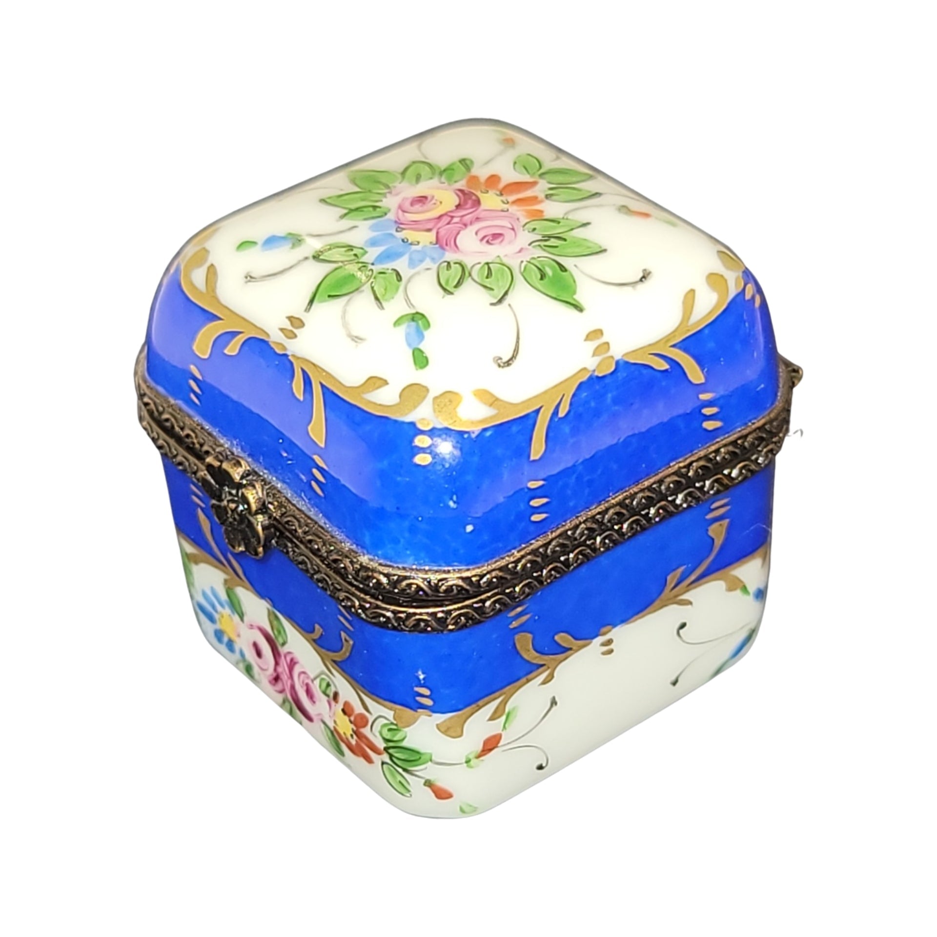 Luxury Blue Perfume Trinket Box Porcelain Limoges Perfume French Trinket Box