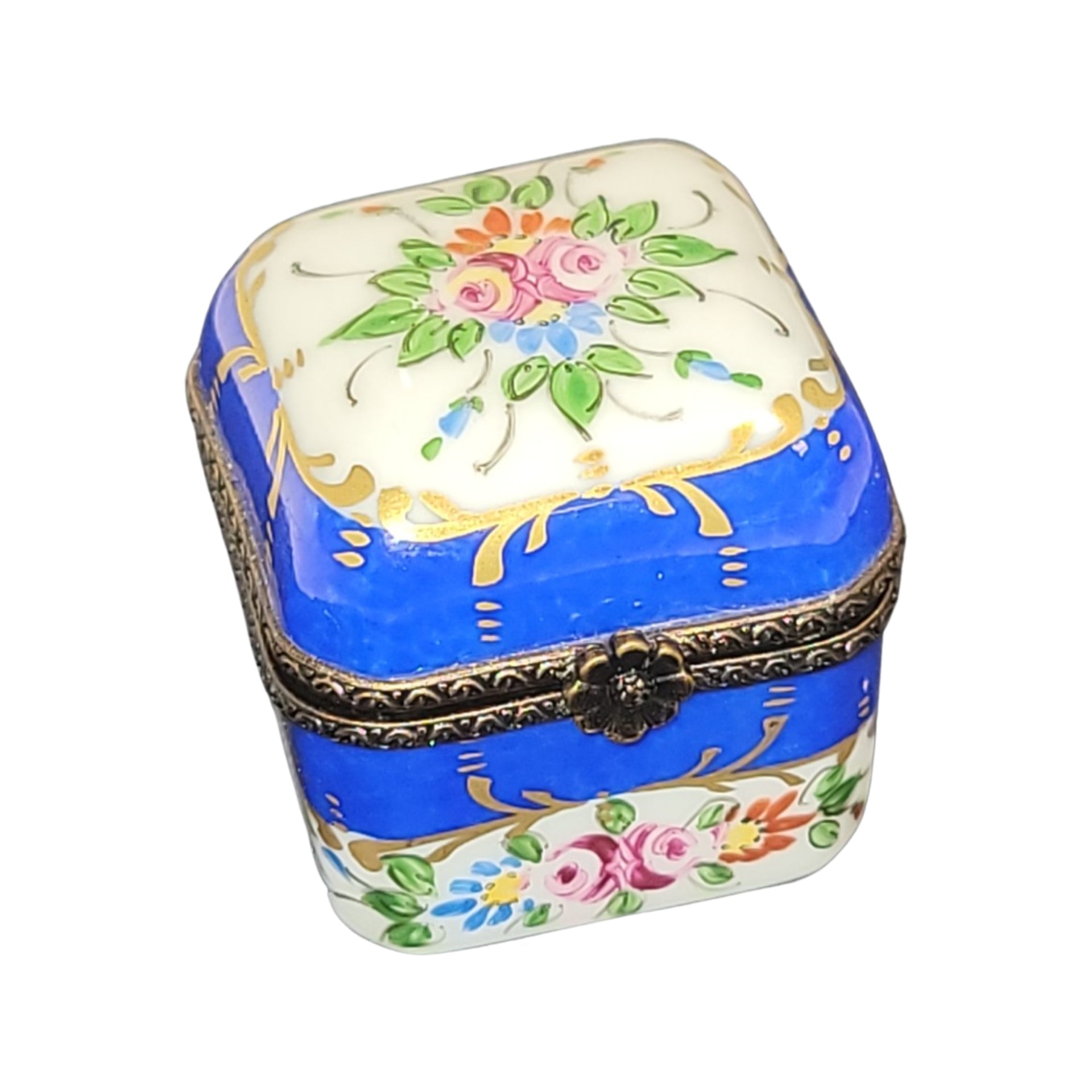 Luxury Blue Perfume Trinket Box Porcelain Limoges Perfume French Trinket Box