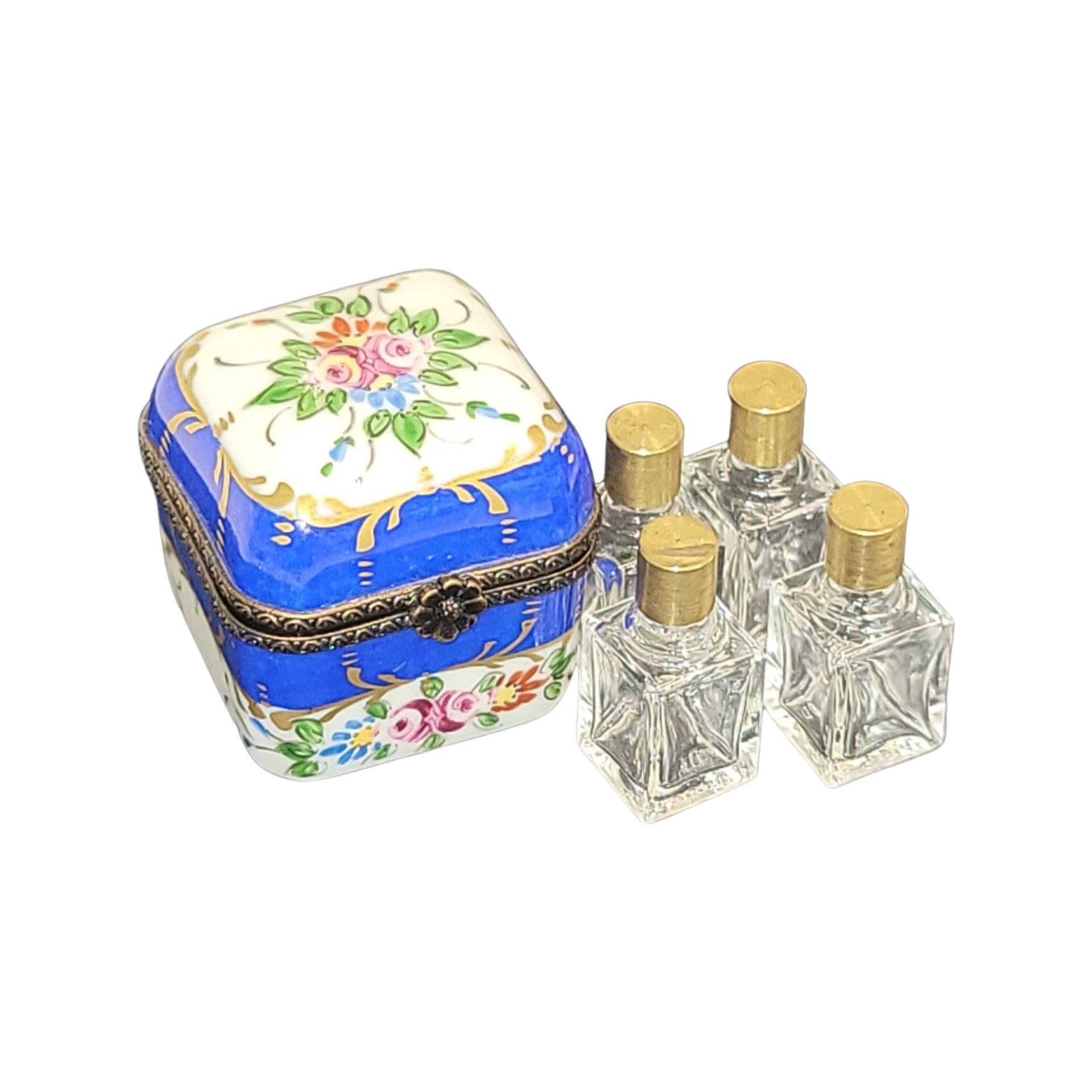 Luxury Blue Perfume Trinket Box Porcelain Limoges Perfume French Trinket Box