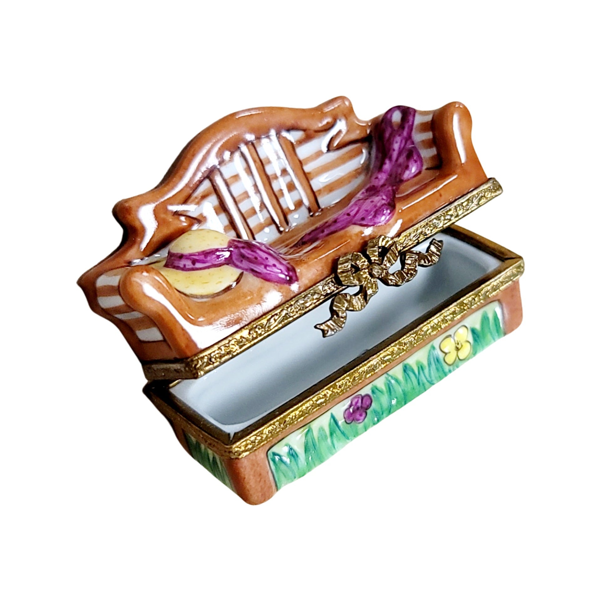 Lyutens Park Bench Figurine Porcelain Limoges Garden French Trinket Box