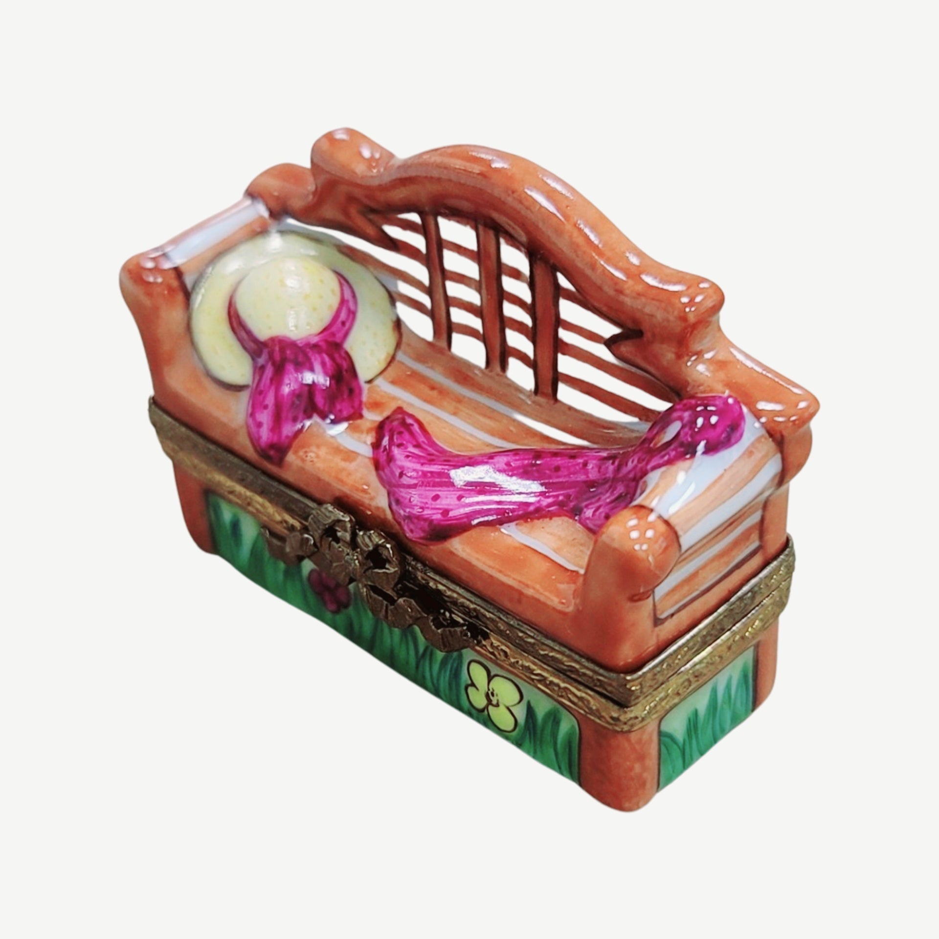 Lyutens Park Bench Figurine Porcelain Limoges Garden French Trinket Box