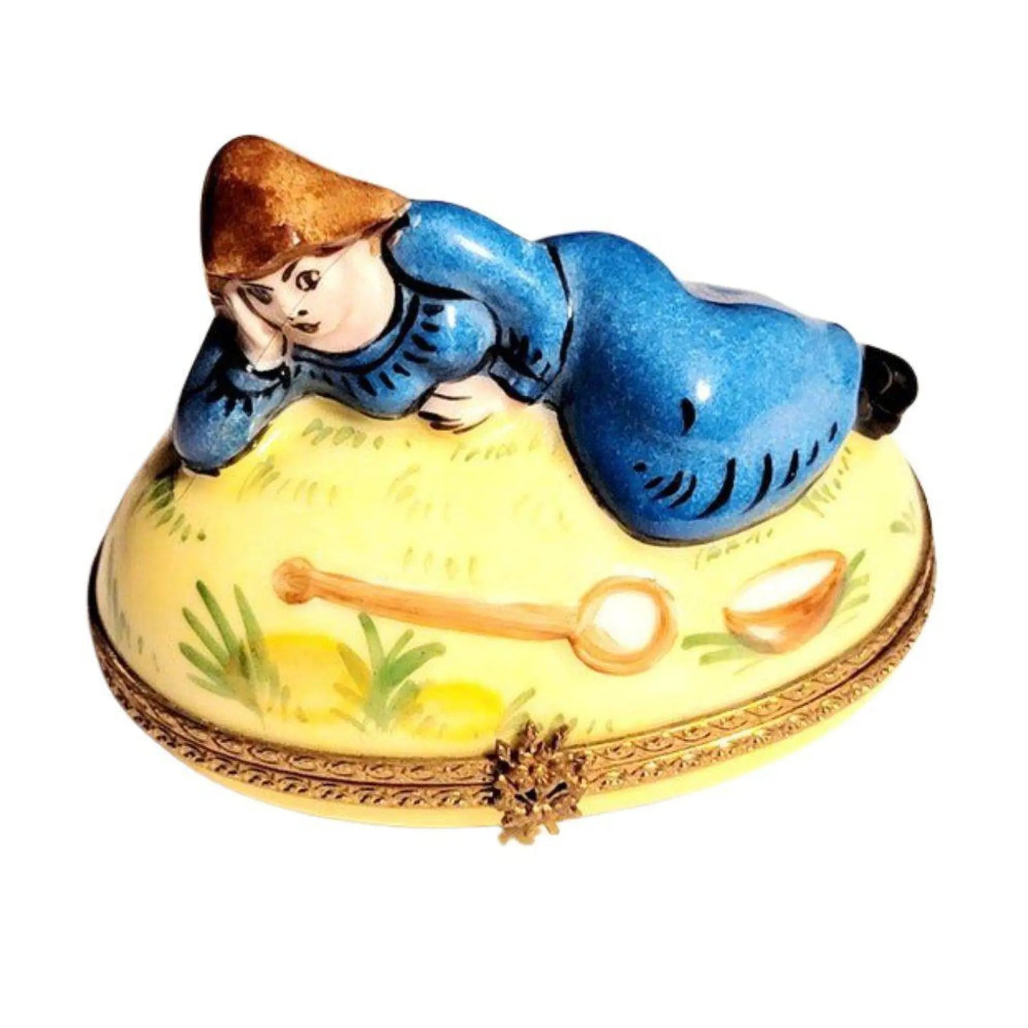 Maiden Girl in Grass Box Porcelain Limoges French Trinket Box