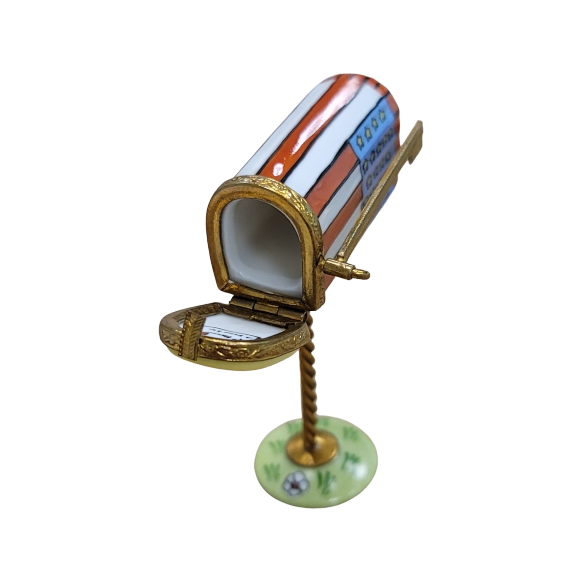 American Flag Mailbox Figurine Porcelain Limoges american patriotic home French Trinket Box