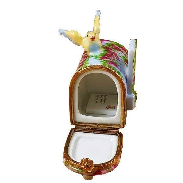 Mailbox Wisteria & Yellow Bird Porcelain Limoges Garden home French Trinket Box