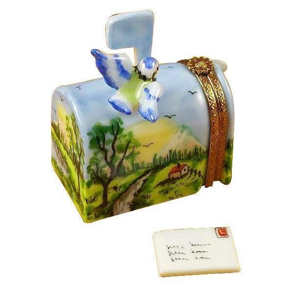 Mailbox with Landscape & Removable Letter Porcelain Limoges Garden home French Trinket Box