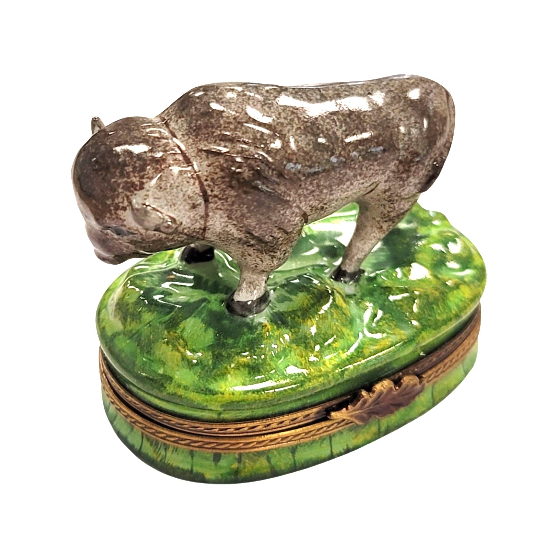 Majestic Buffalo Porcelain Figurine Porcelain Limoges limoges boxes farm animal French Trinket Box