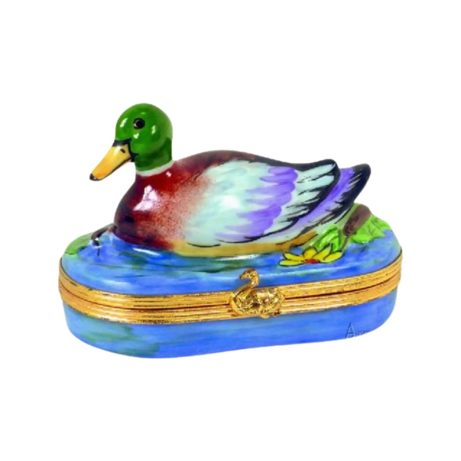 Mallard Duck Porcelain Limoges farm birds French Trinket Box