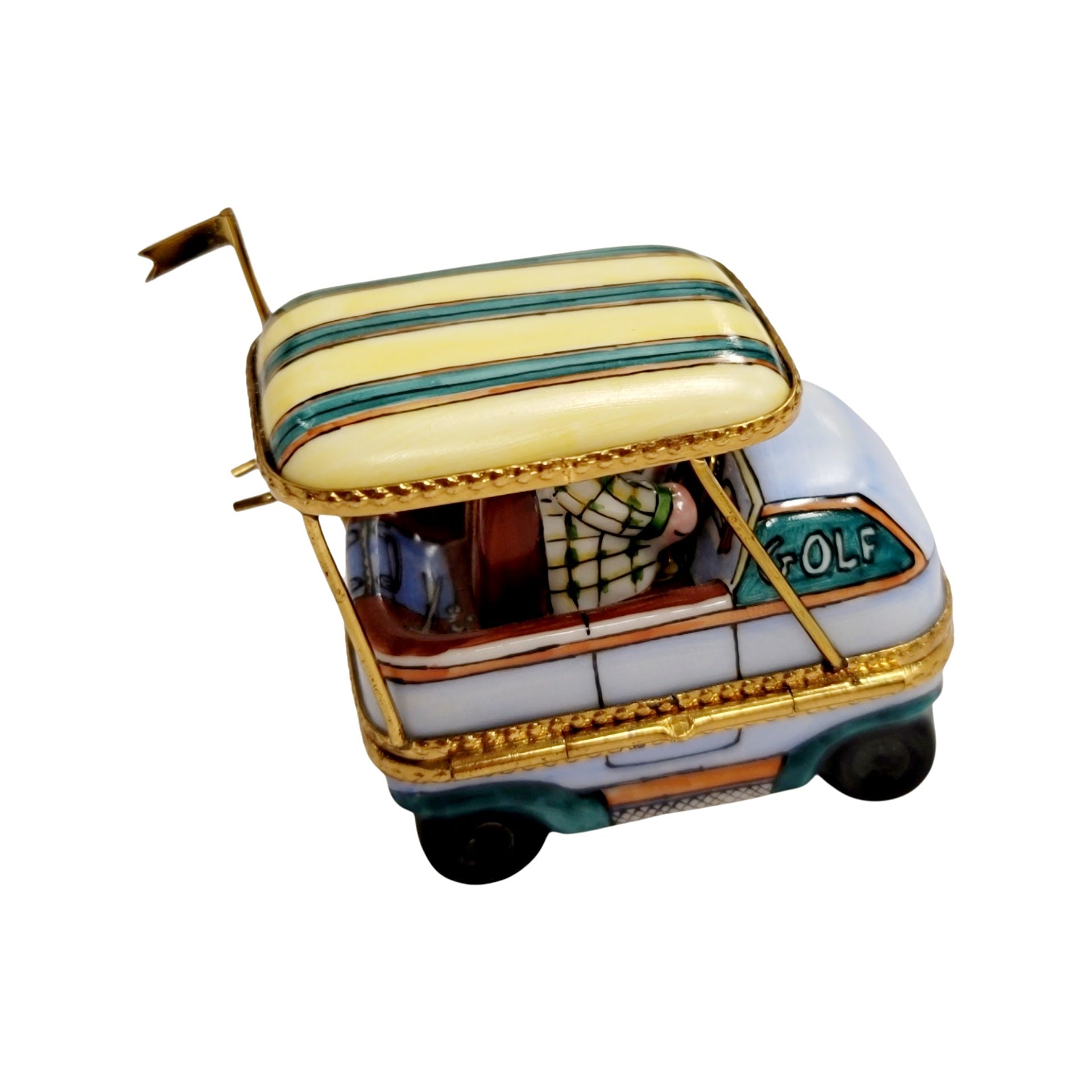 Man In Golf Cart Figurine Porcelain Limoges sports golf limoges box French Trinket Box