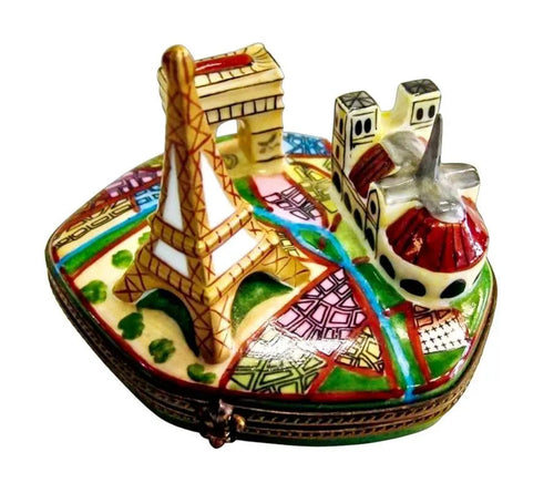 Map of France Eiffel Tower Porcelain Limoges France monuments travel LIMOGES BOXES French Trinket Box