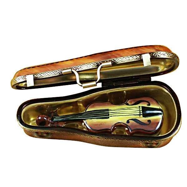Maplewood Violin Case with Violin Porcelain Limoges Music French Trinket Box