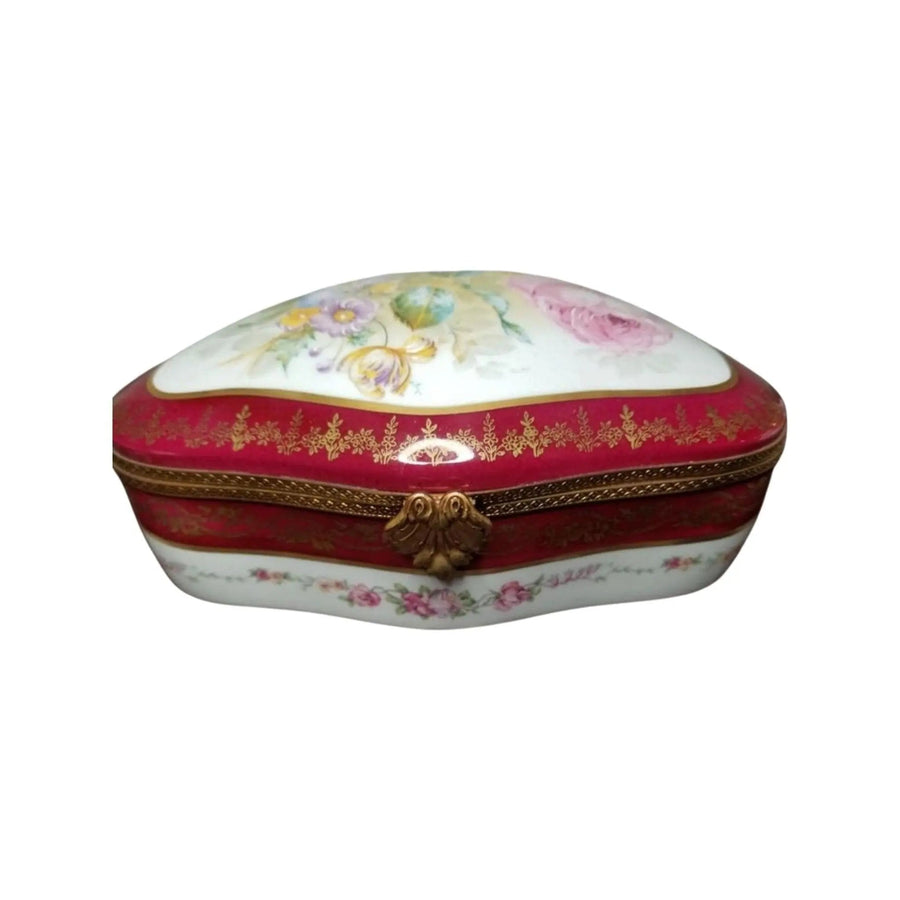 Maroon Floral Limoges Jewelry Box Porcelain Limoges jewelry traditional French Trinket Box