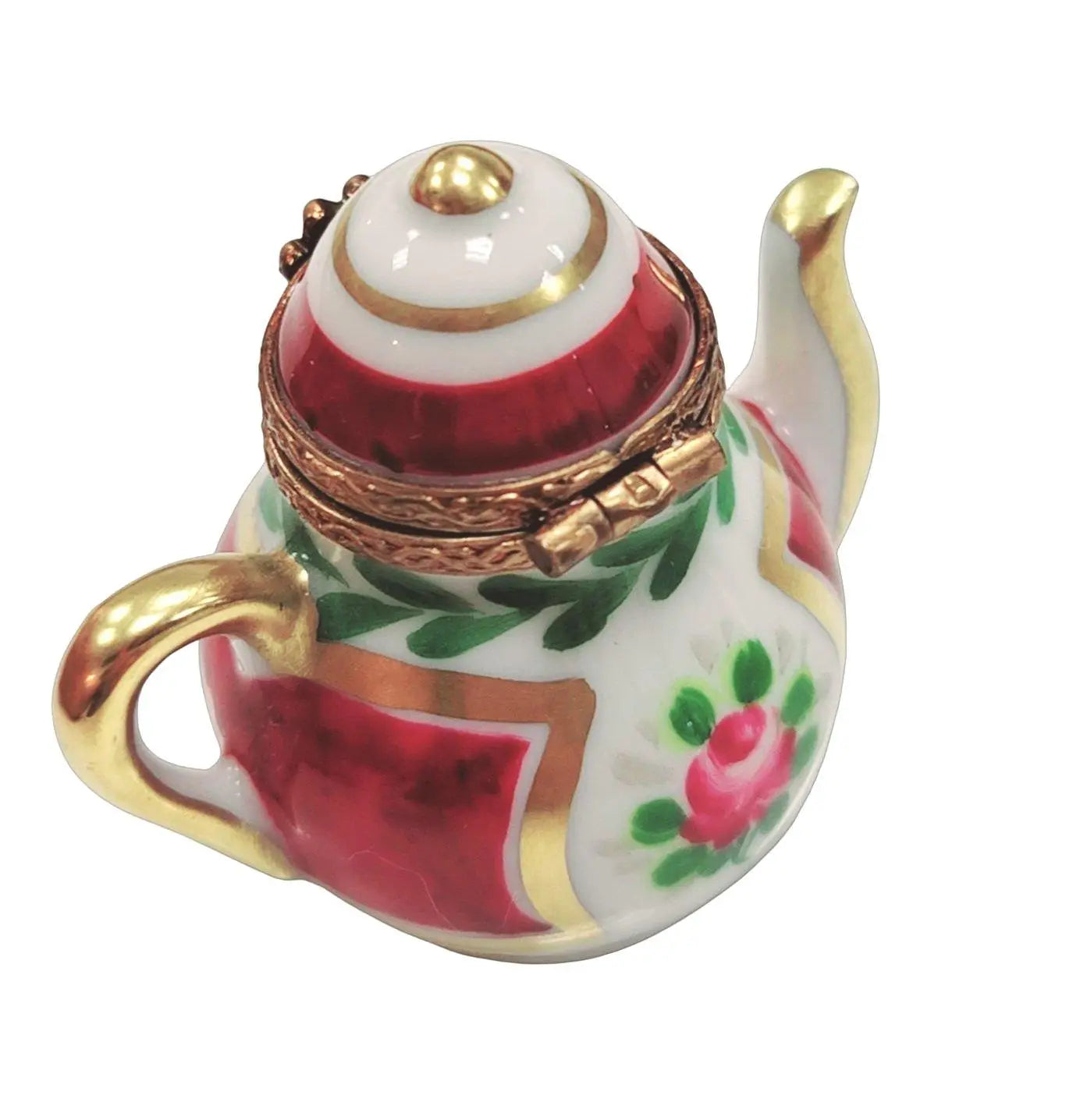 Maroon Floral Limoges Teapot Porcelain Limoges China French Trinket Box