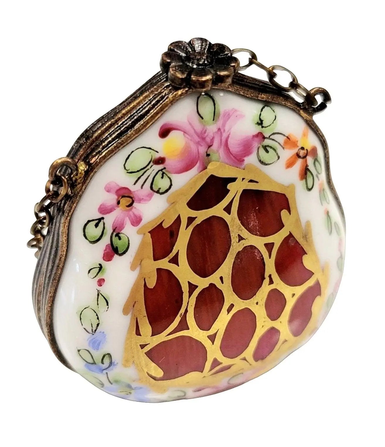 Maroon Gold Floral Limoges Box Porcelain Limoges purse trinket box limoges French Trinket Box