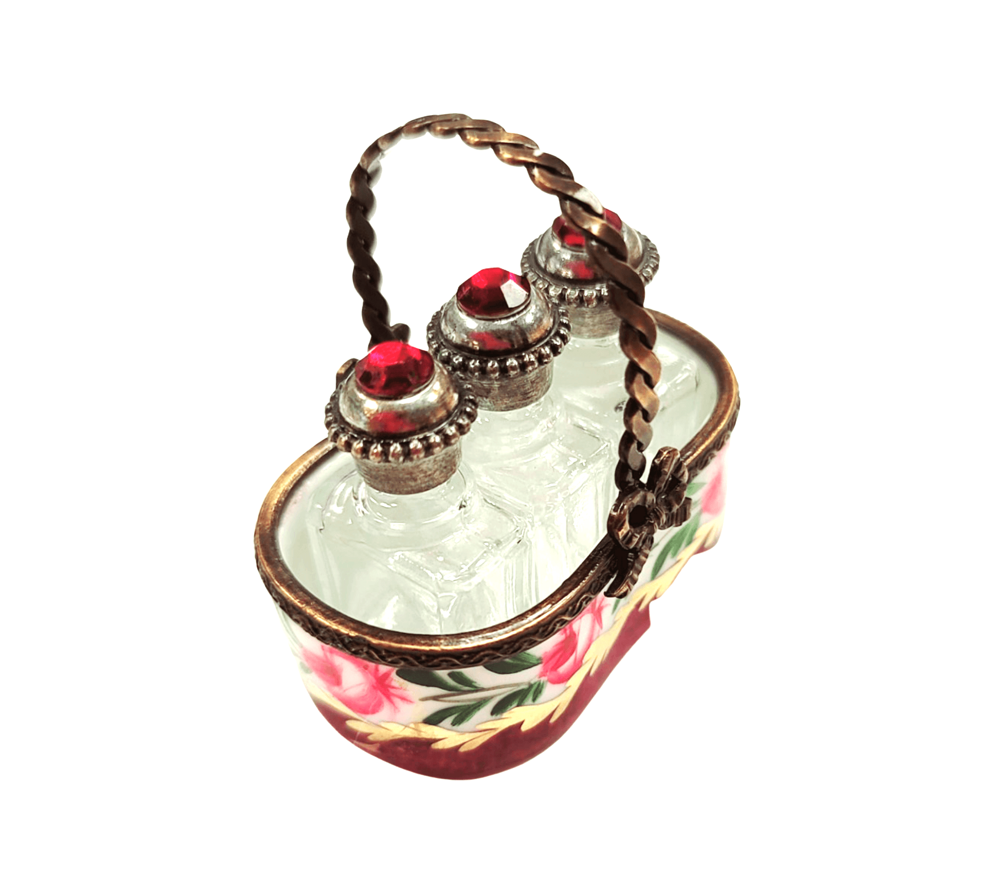 Maroon Porcelain Perfume Basket Porcelain Limoges Perfume French Trinket Box