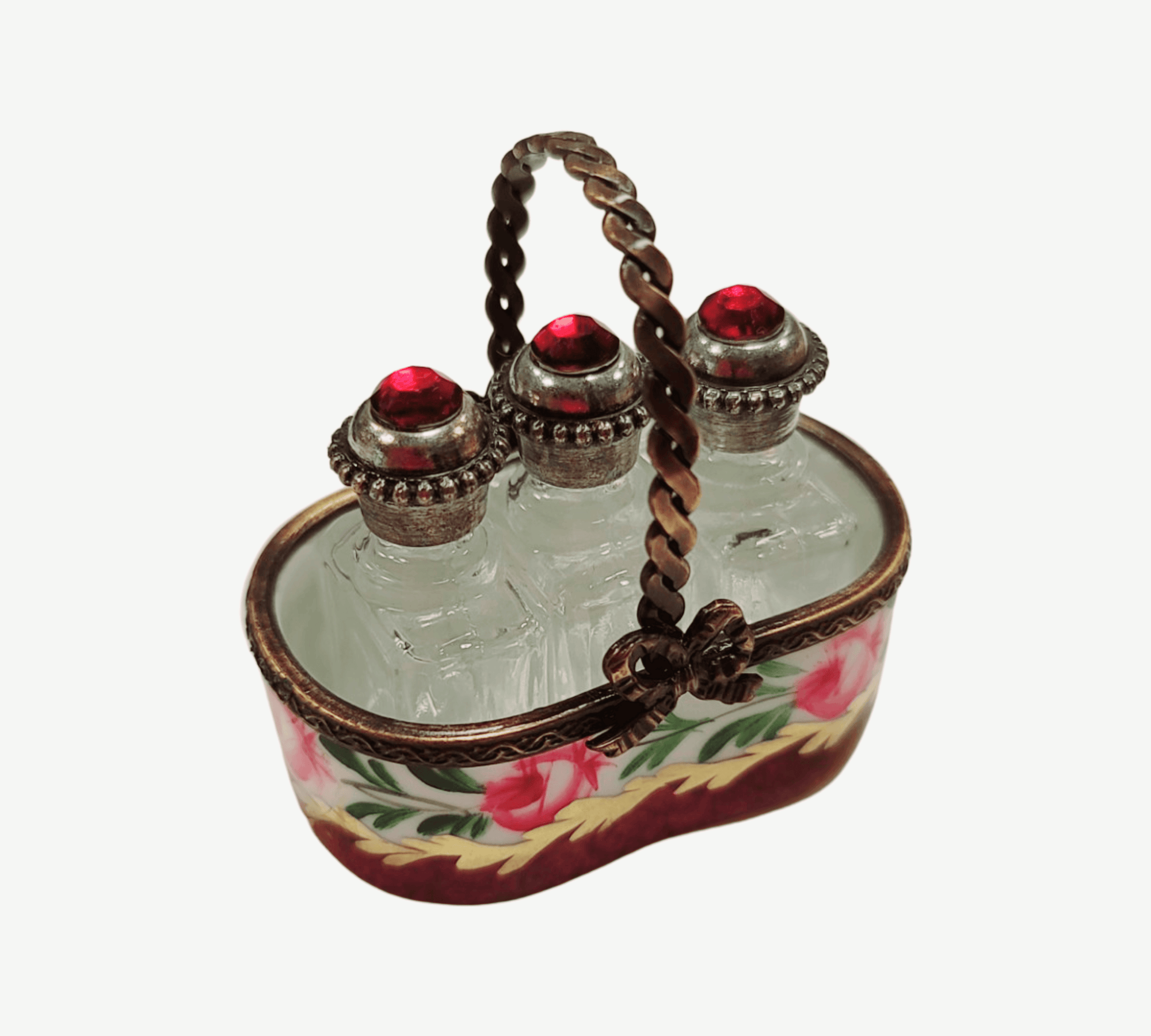 Maroon Porcelain Perfume Basket Porcelain Limoges Perfume French Trinket Box