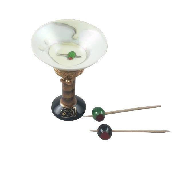 Martini Glass with Olives Porcelain Limoges Wine spirits beach French Trinket Box