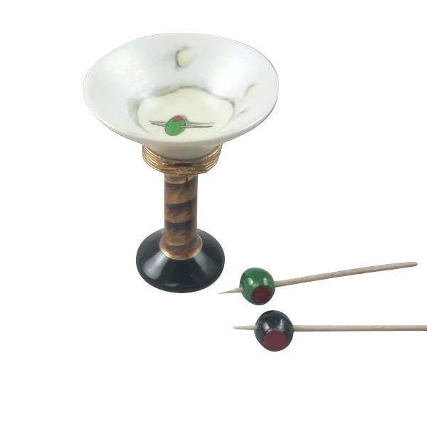 Martini Glass with Olives Porcelain Limoges Wine spirits beach French Trinket Box