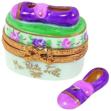 Mary Jane Shoes: Pink-Purple Porcelain Limoges Shoes French Trinket Box