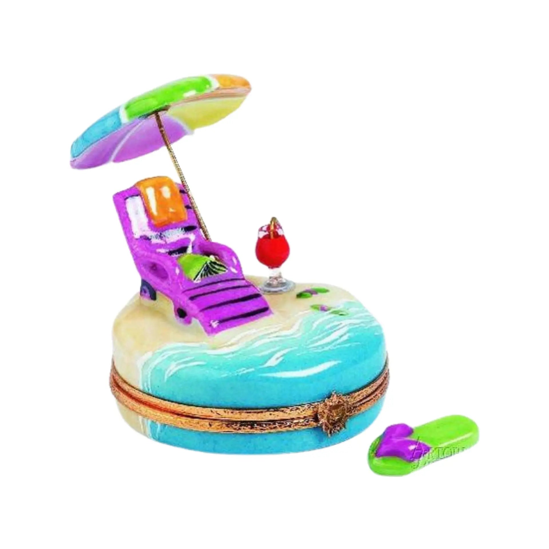 Mauve Lounging By Seaside W Drink Porcelain Limoges Beach Ocean Wine Spirits French Trinket Box