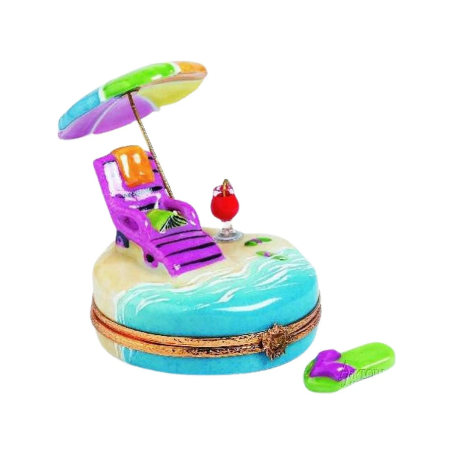 Mauve Lounging By Seaside W Drink Porcelain Limoges Beach Ocean Wine Spirits French Trinket Box