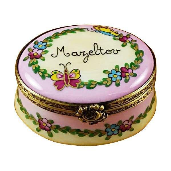 Mazeltov Oval Porcelain Limoges religion spiritual French Trinket Box