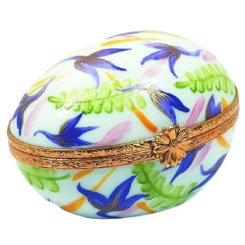 Medium Egg: Ferns Porcelain Limoges Egg French Trinket Box