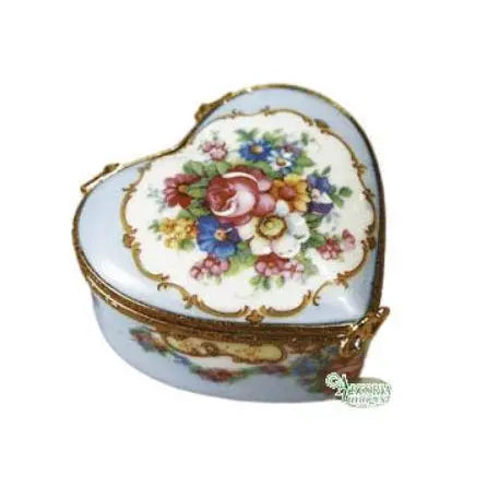 Medium Heart: Flowers Decal Porcelain Limoges Decal French Trinket Box