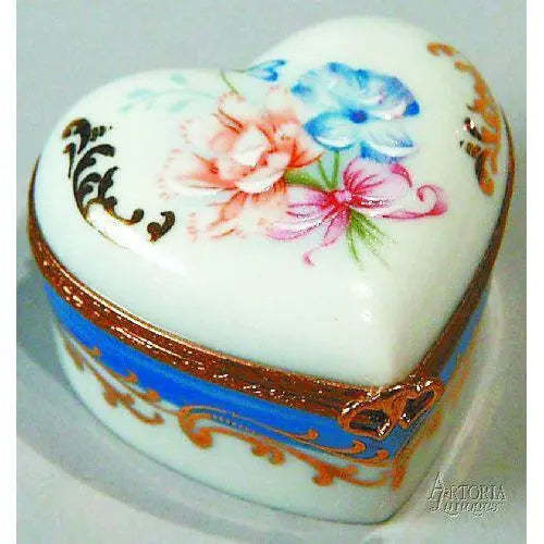 Medium Heart: Flowers Decal Porcelain Limoges Decal French Trinket Box