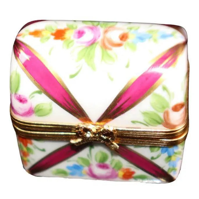 Medium Oblong Red Velvet Porcelain Limoges traditional French Trinket Box