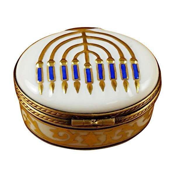 Menorah - White Porcelain Limoges Religion spiritual French Trinket Box