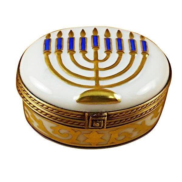 Menorah - White Porcelain Limoges Religion spiritual French Trinket Box