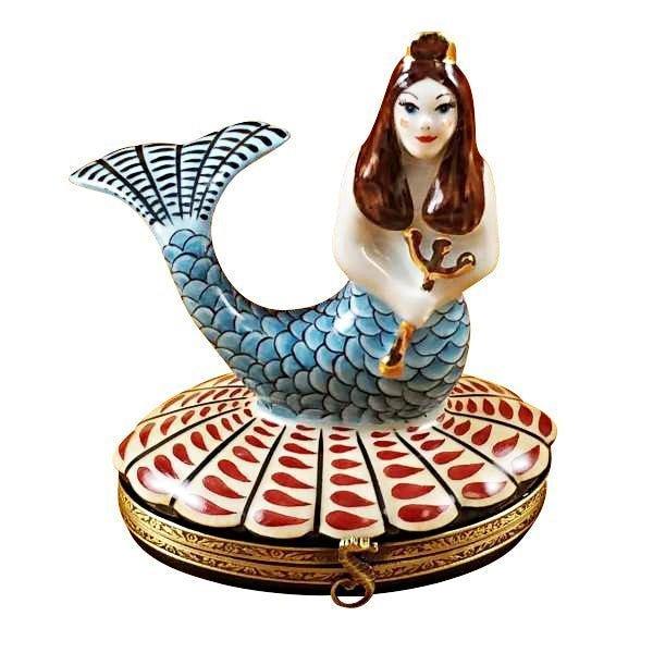 Mermaid Porcelain Limoges Fish ocean beach baby literature French Trinket Box