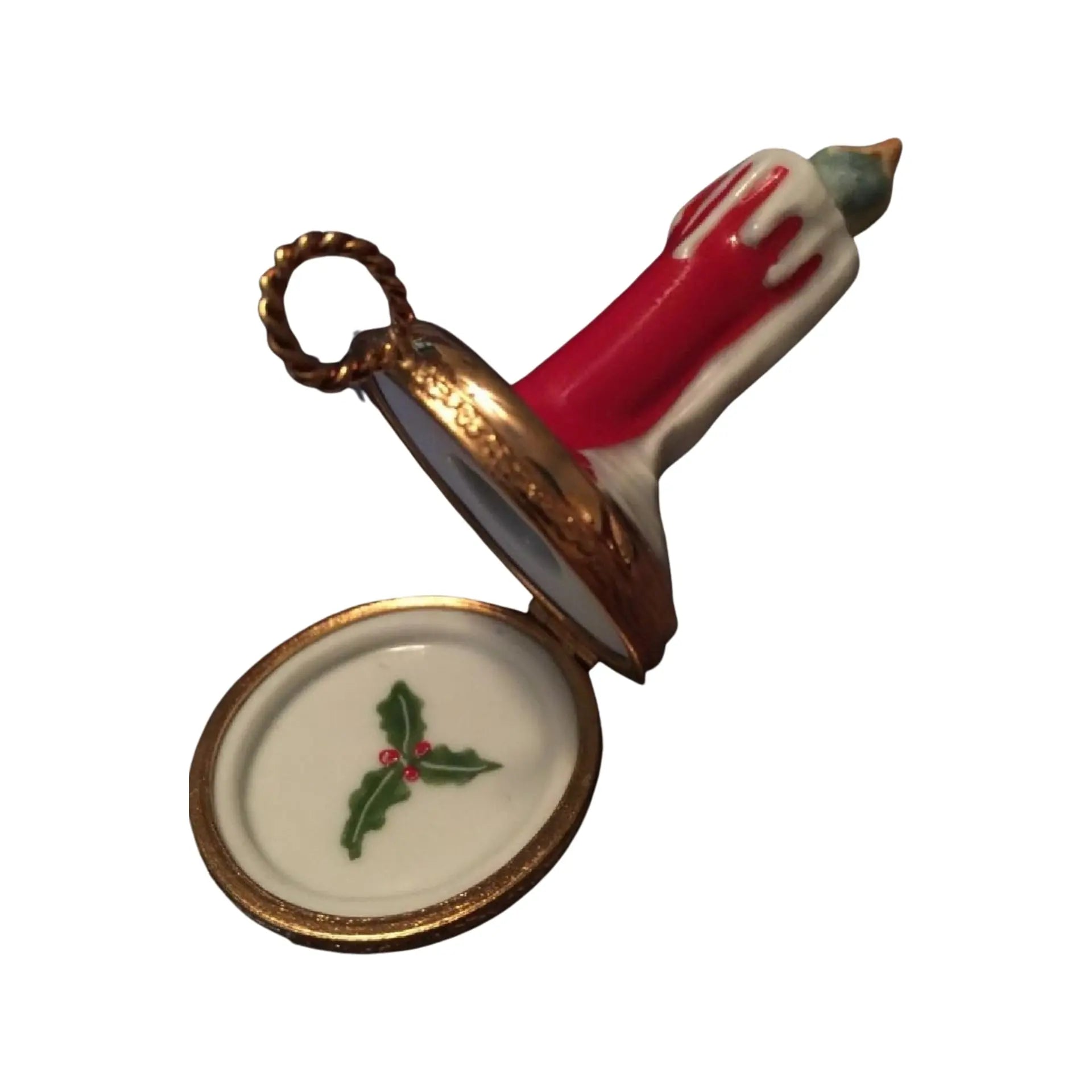 Merry Christmas Candle Porcelain Limoges xmas theme French Trinket Box