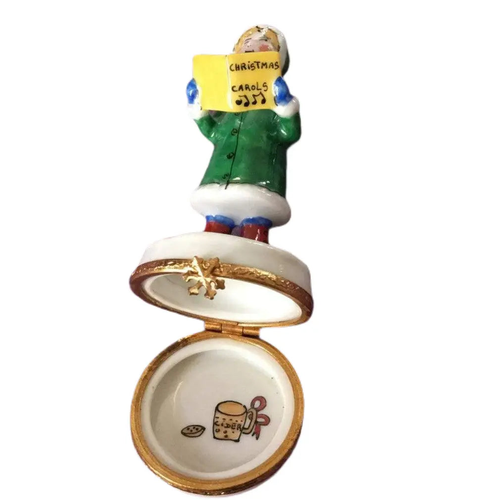 Merry Christmas Caroler Porcelain Limoges xmas theme French Trinket Box