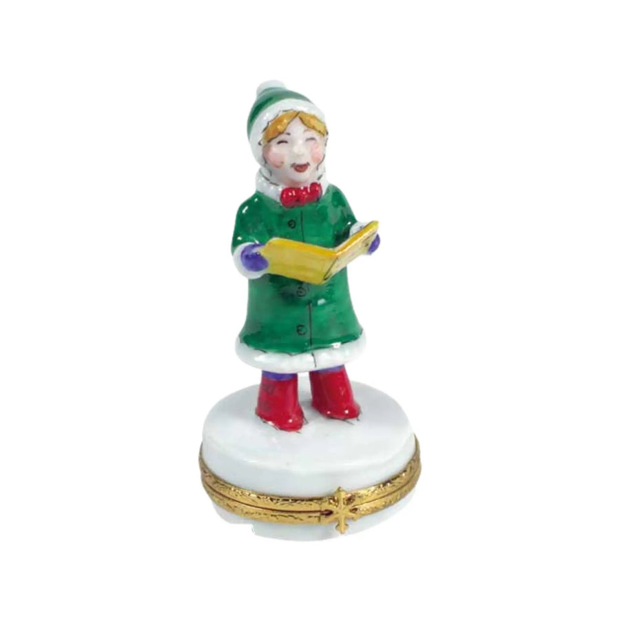 Merry Christmas Caroler Porcelain Limoges xmas theme French Trinket Box