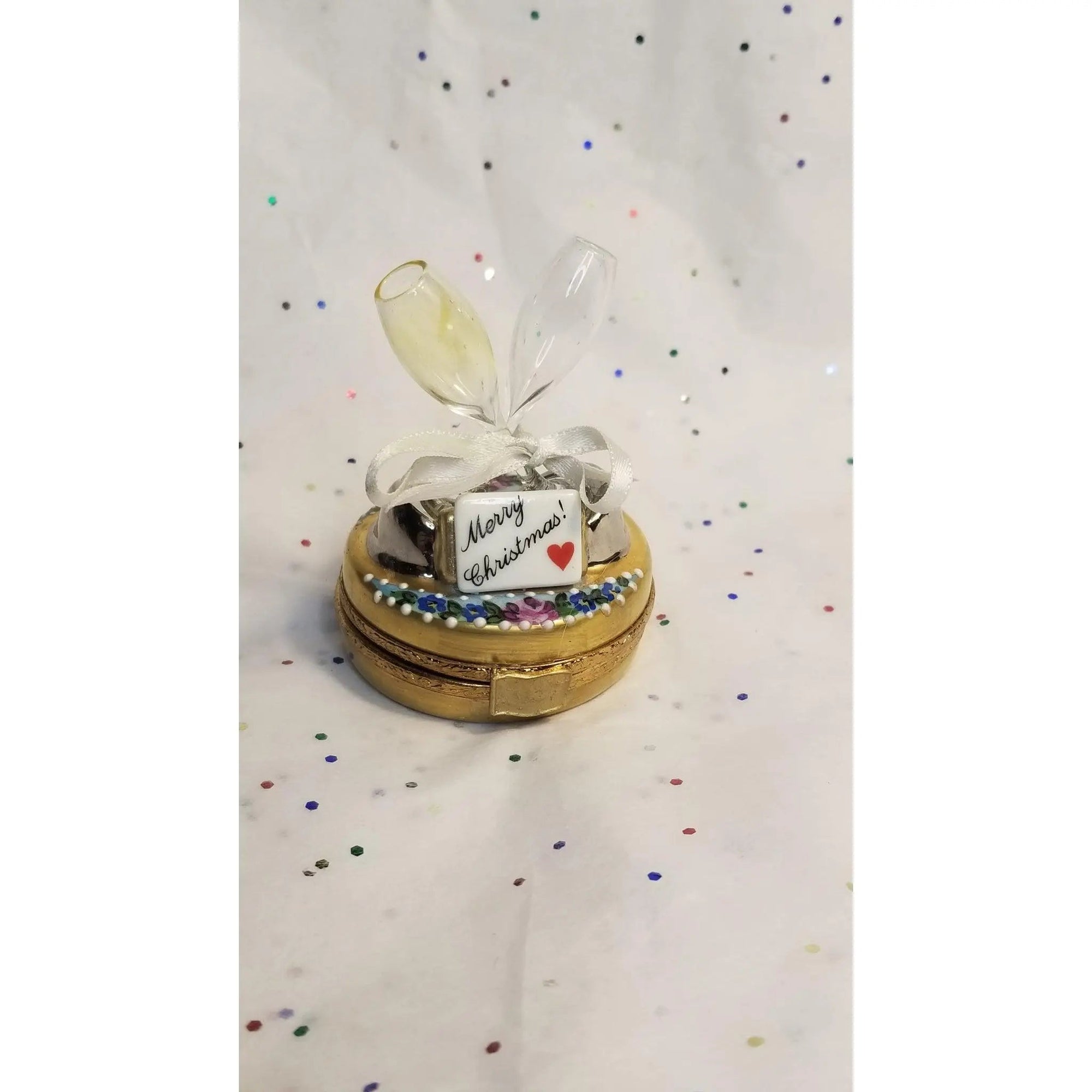 Merry Christmas Champagne Celebration Box Porcelain Limoges xmas theme limoges box xmas glasses gift French Trinket Box