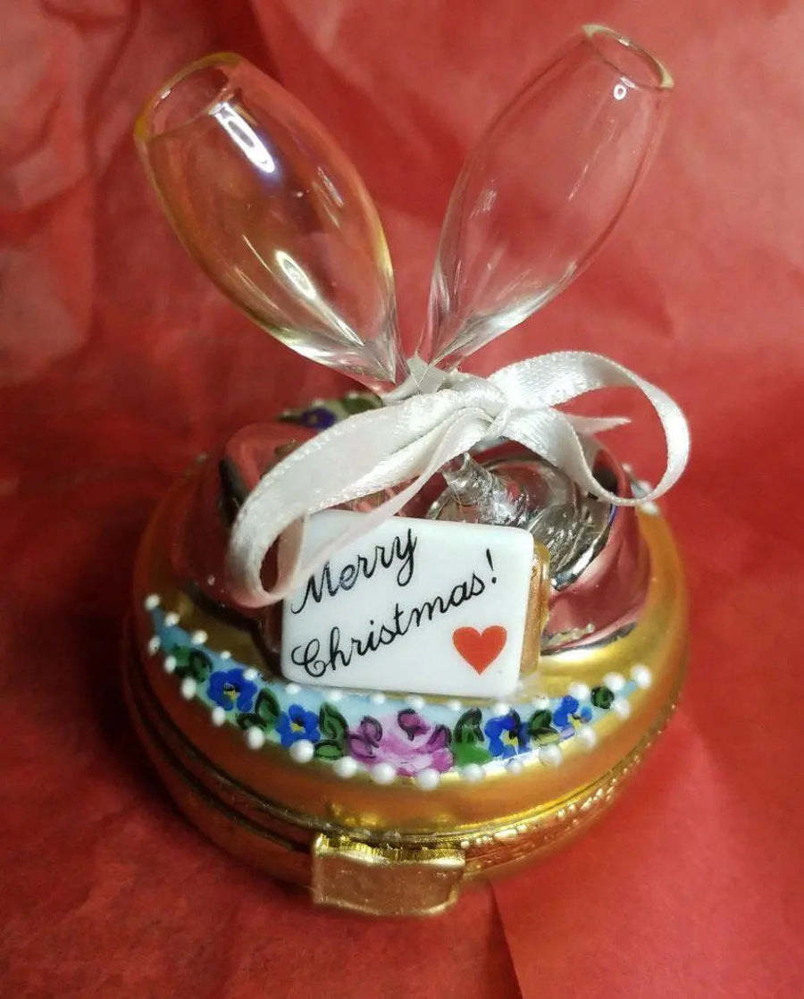 Merry Christmas Champagne Celebration Box Porcelain Limoges xmas theme limoges box xmas glasses gift French Trinket Box
