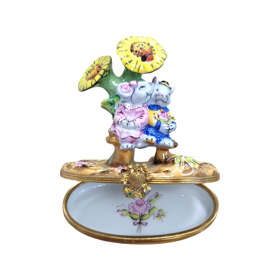 Mice Among Sunflowers Delight Porcelain Limoges garden LIMOGES BOXES mice house rabbit love valentine French Trinket Box