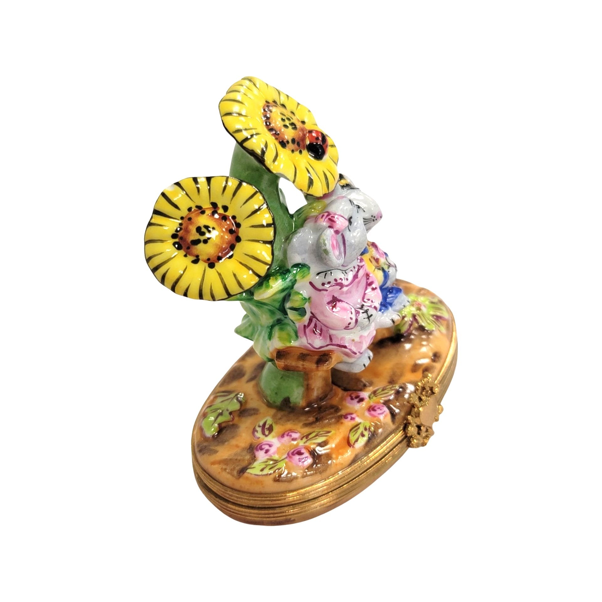 Mice Among Sunflowers Delight Porcelain Limoges garden LIMOGES BOXES mice house rabbit love valentine French Trinket Box