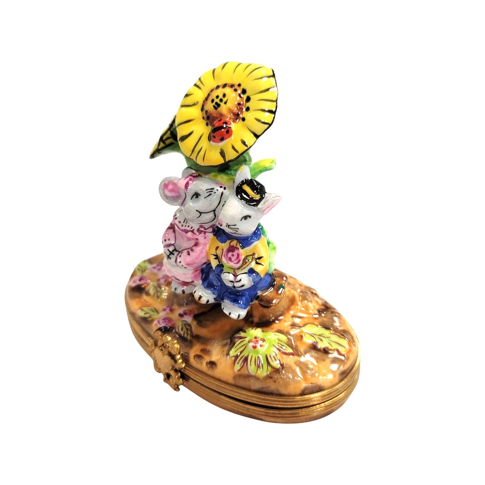 Mice Among Sunflowers Delight Porcelain Limoges garden LIMOGES BOXES mice house rabbit love valentine French Trinket Box
