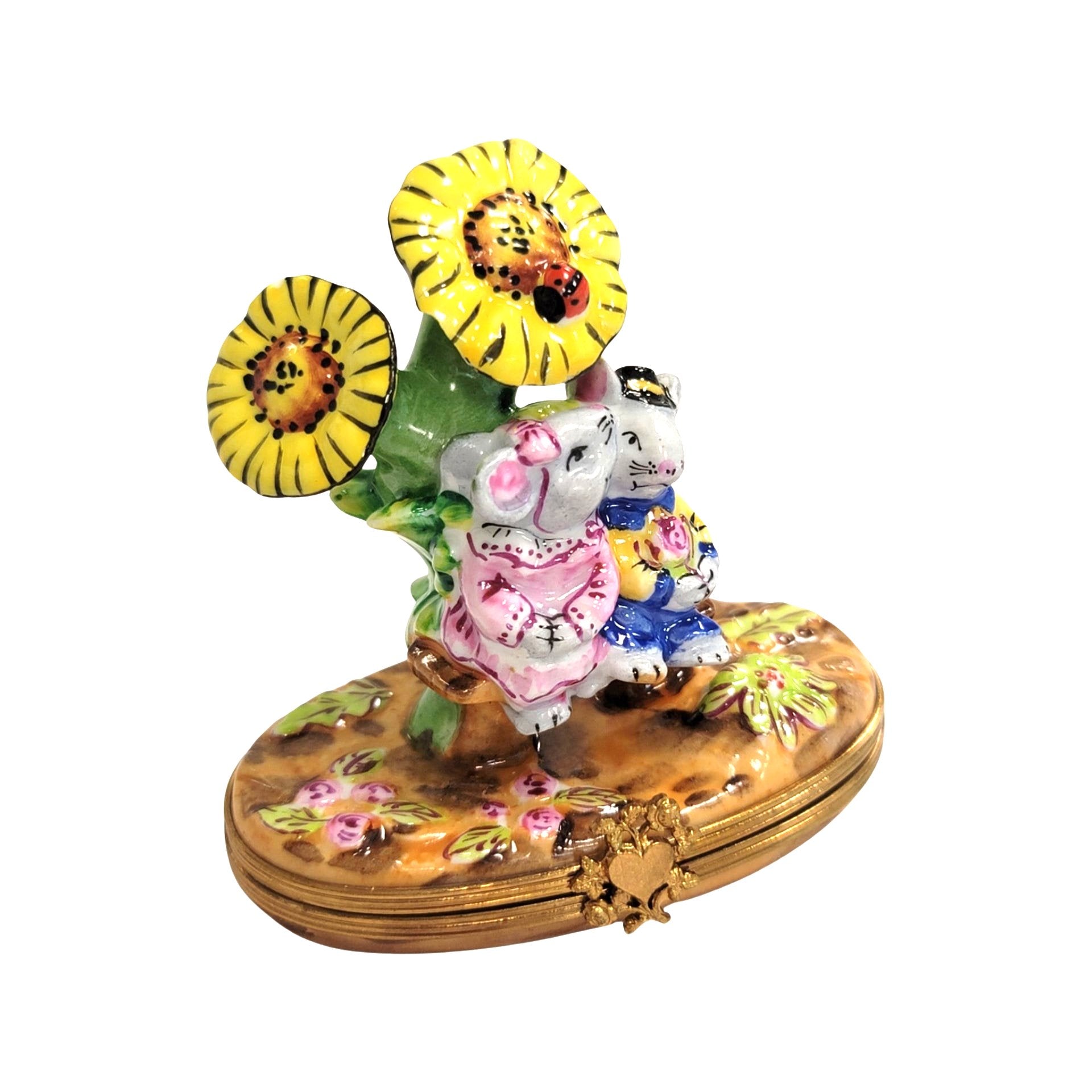 Mice Among Sunflowers Delight Porcelain Limoges garden LIMOGES BOXES mice house rabbit love valentine French Trinket Box