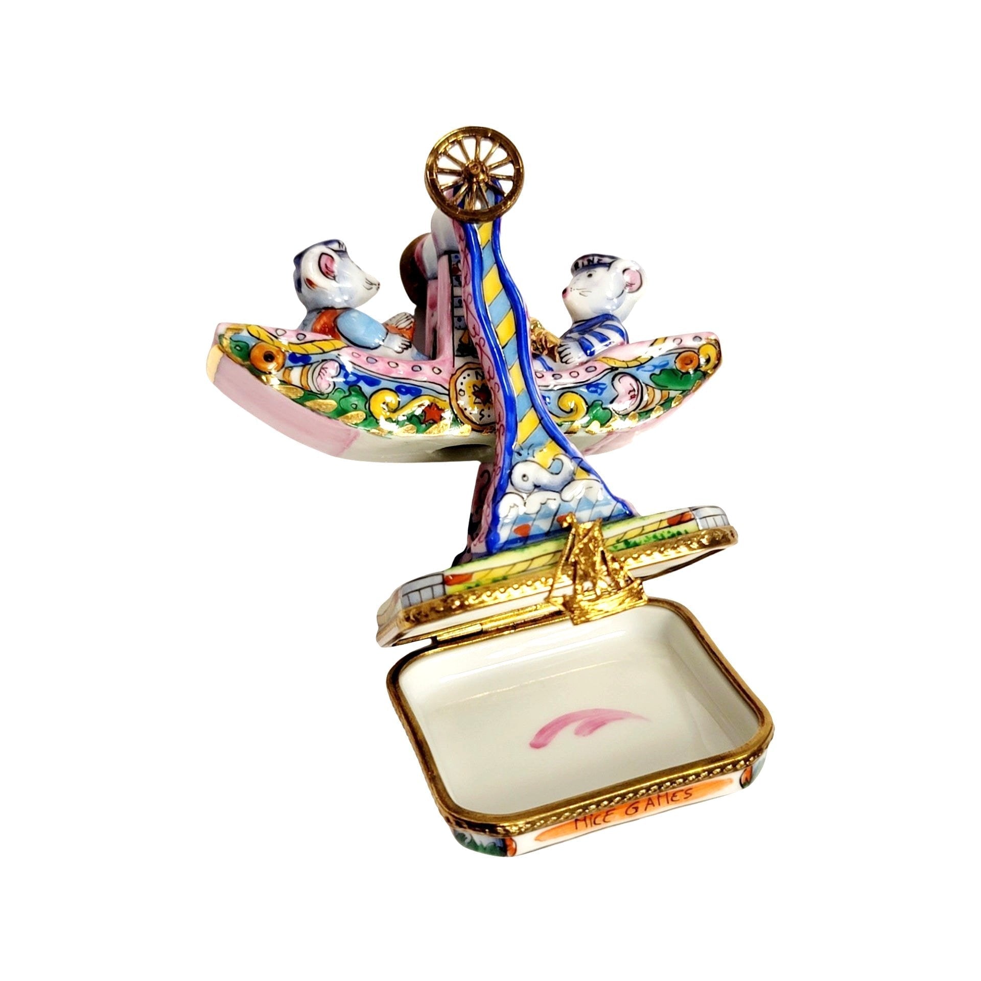 Mice Carnival Swing Carousel Porcelain Limoges Carnival French Trinket Box