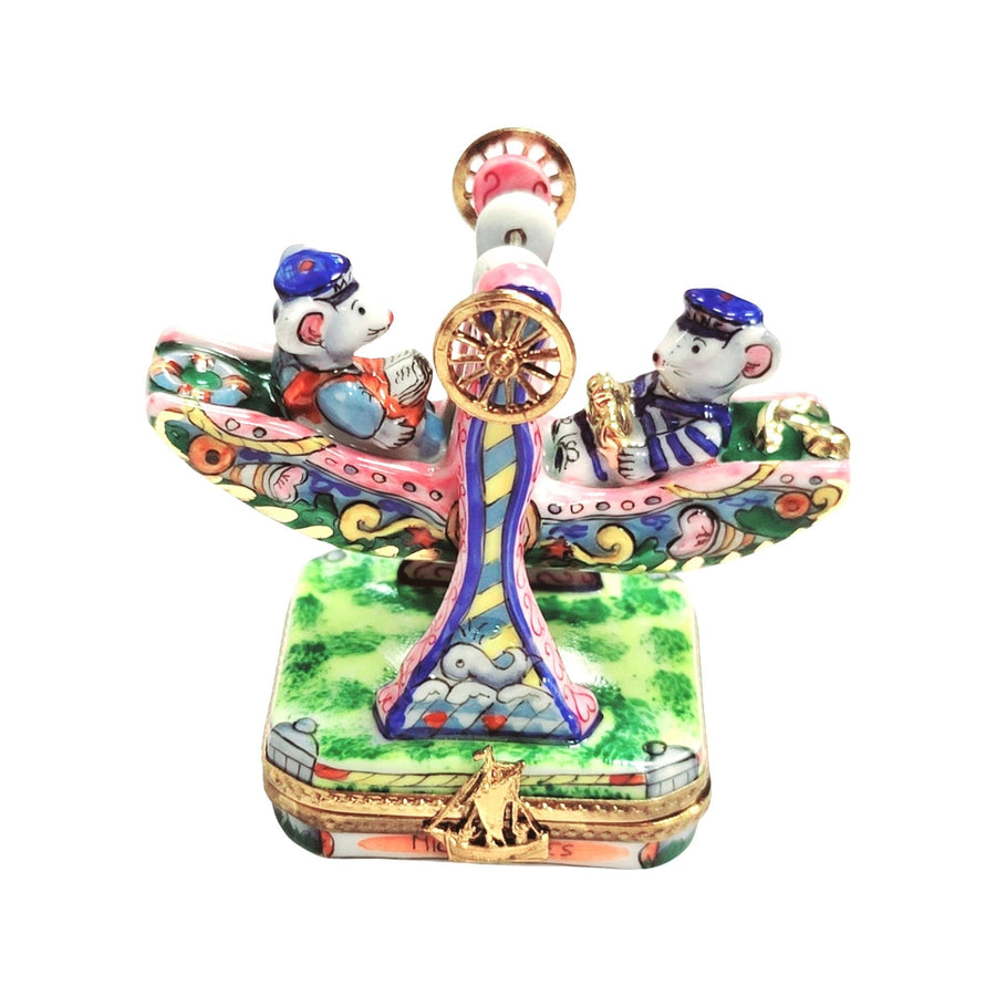 Mice Carnival Swing Carousel Porcelain Limoges Carnival French Trinket Box